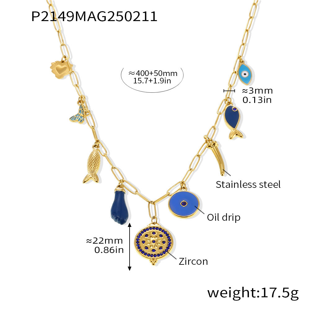 Zircon necklace 18K gold lock chain