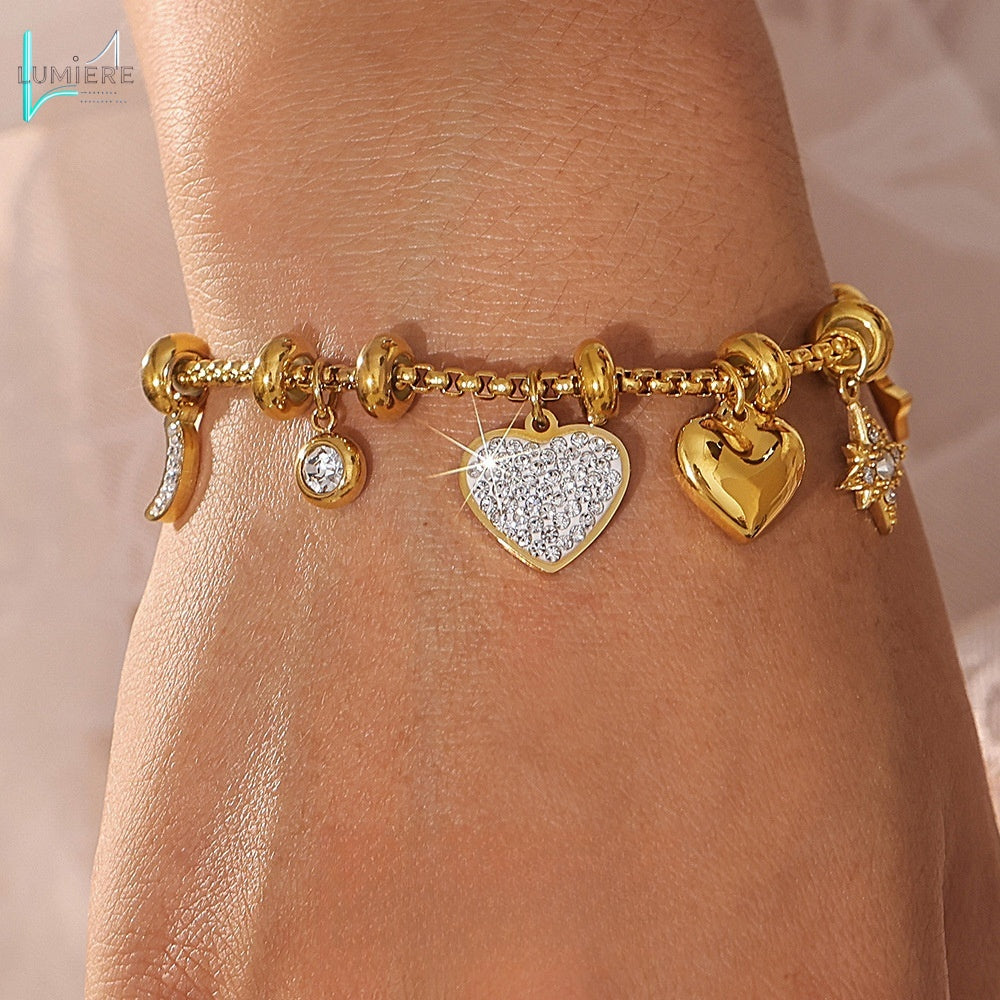 Diamond encrusted bracelet with titanium steel plated with 18k gold