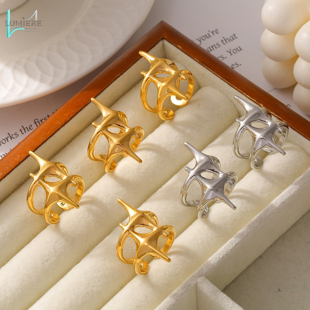 Titanium plated 18k gold cross star ring