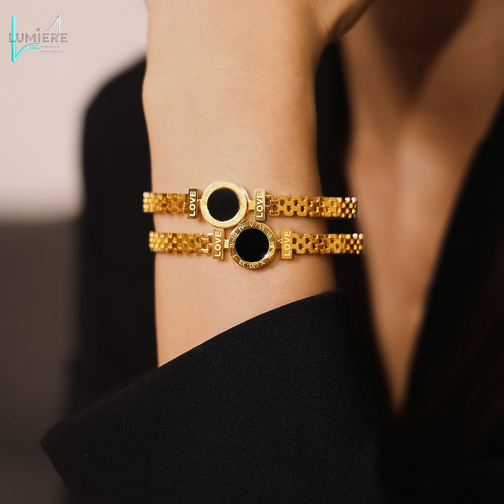 Hollow out imitation watch strap design bracelet titanium steel plated with 18k gold