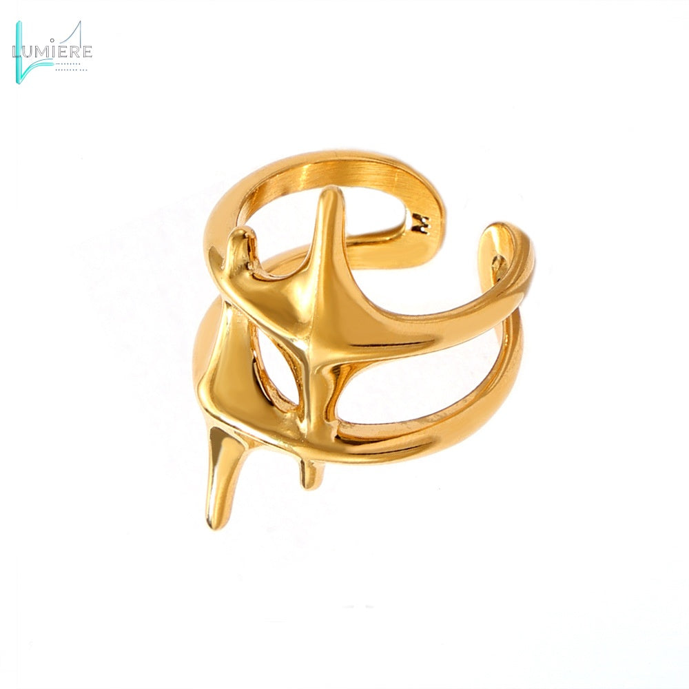 Titanium plated 18k gold cross star ring