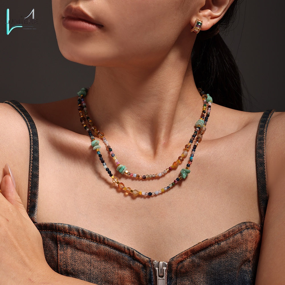 Crystal stone bead collarbone necklace