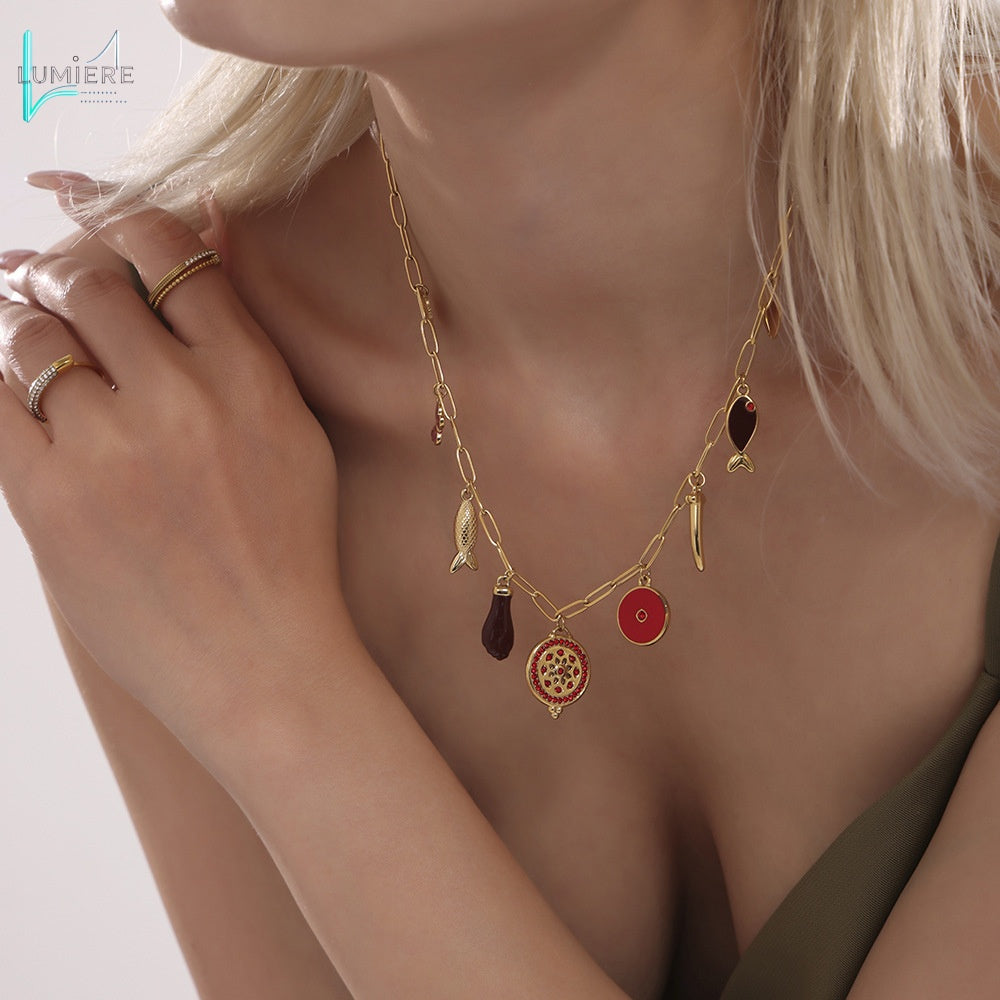 Zircon necklace 18K gold lock chain