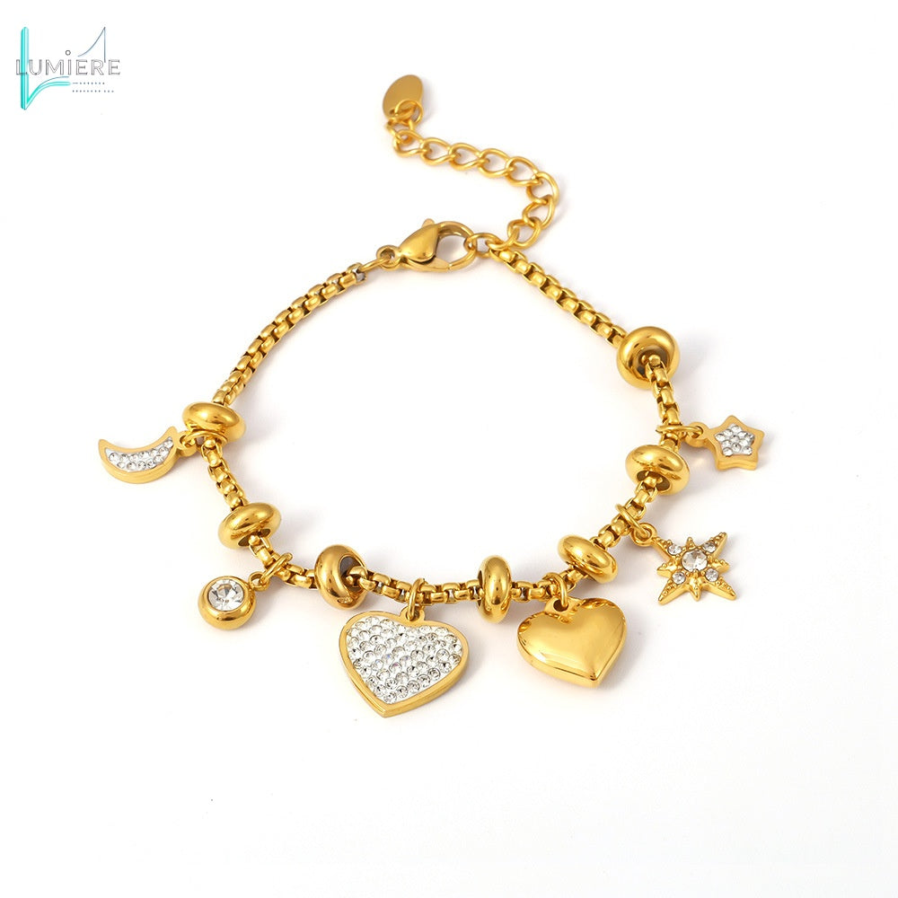 Diamond encrusted bracelet with titanium steel plated with 18k gold