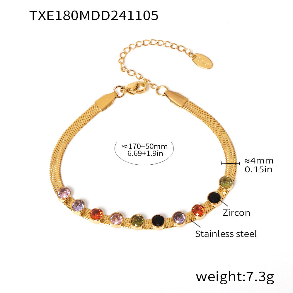 Colorful zircon 18K gold necklace bracelet