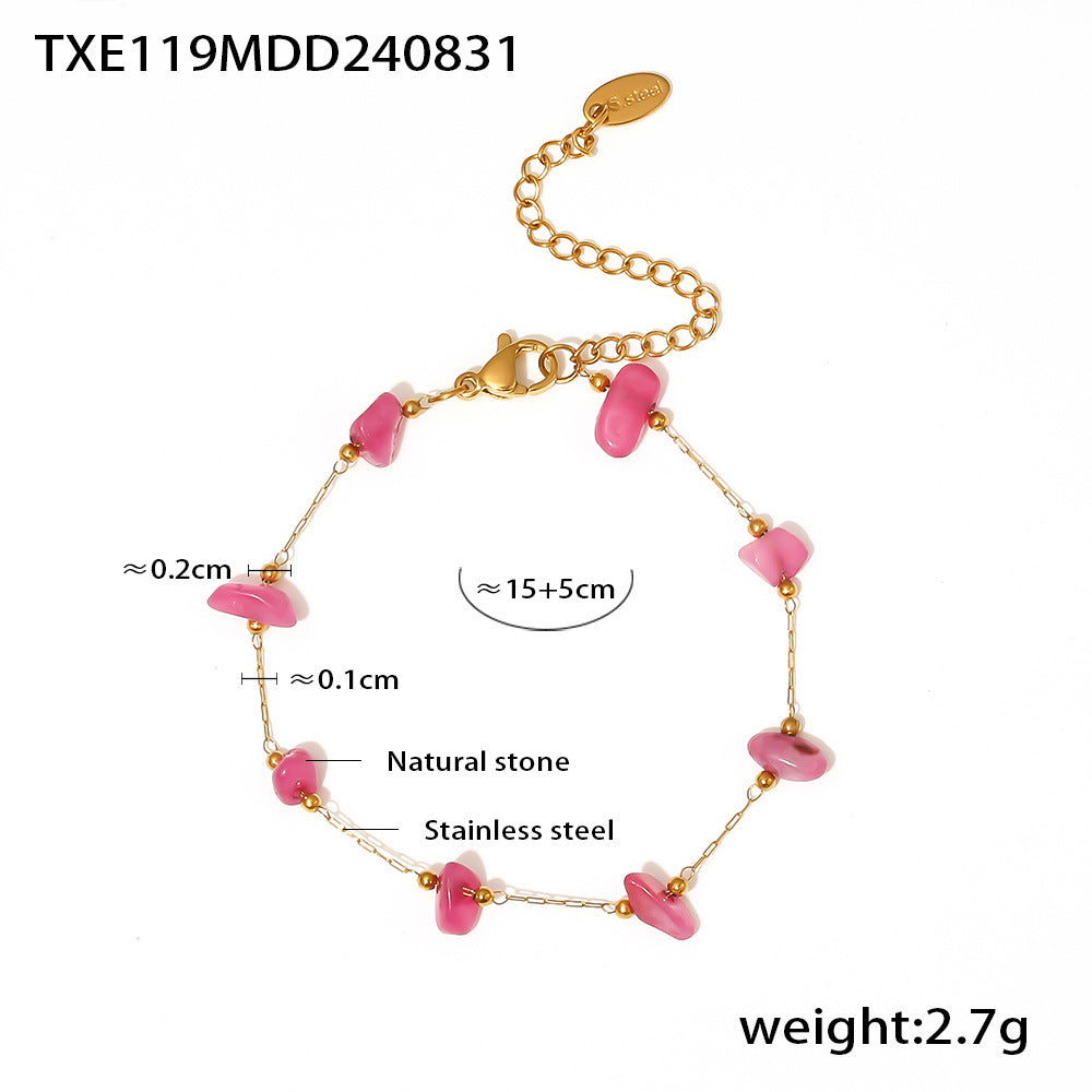 Bohemian style pink natural stone necklace bracelet