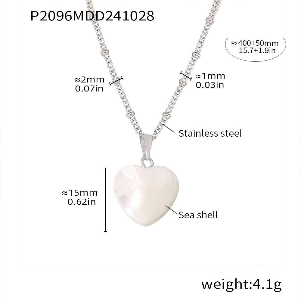 Stainless steel plated 18k gold heart-shaped shell pendant necklace