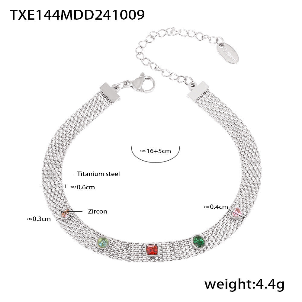 Mesh Chain Ribbon Geometric Colorful Zircon Necklace