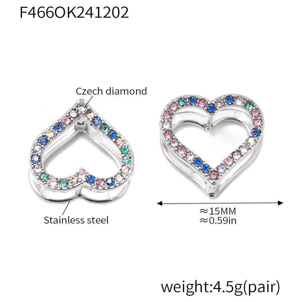 Stainless steel double-sided heart-shaped colored zircon earrings