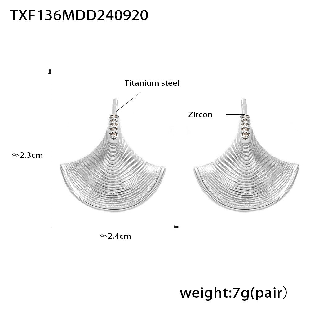 Three dimensional fan-shaped shell zircon pendant necklace earrings
