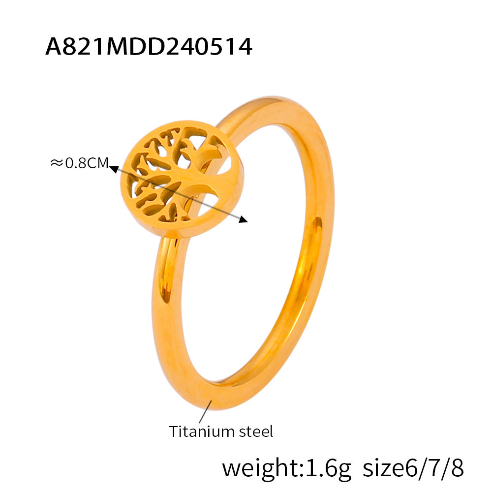 Life Tree Smooth Titanium Steel 18K Genuine Gold Plated Ring