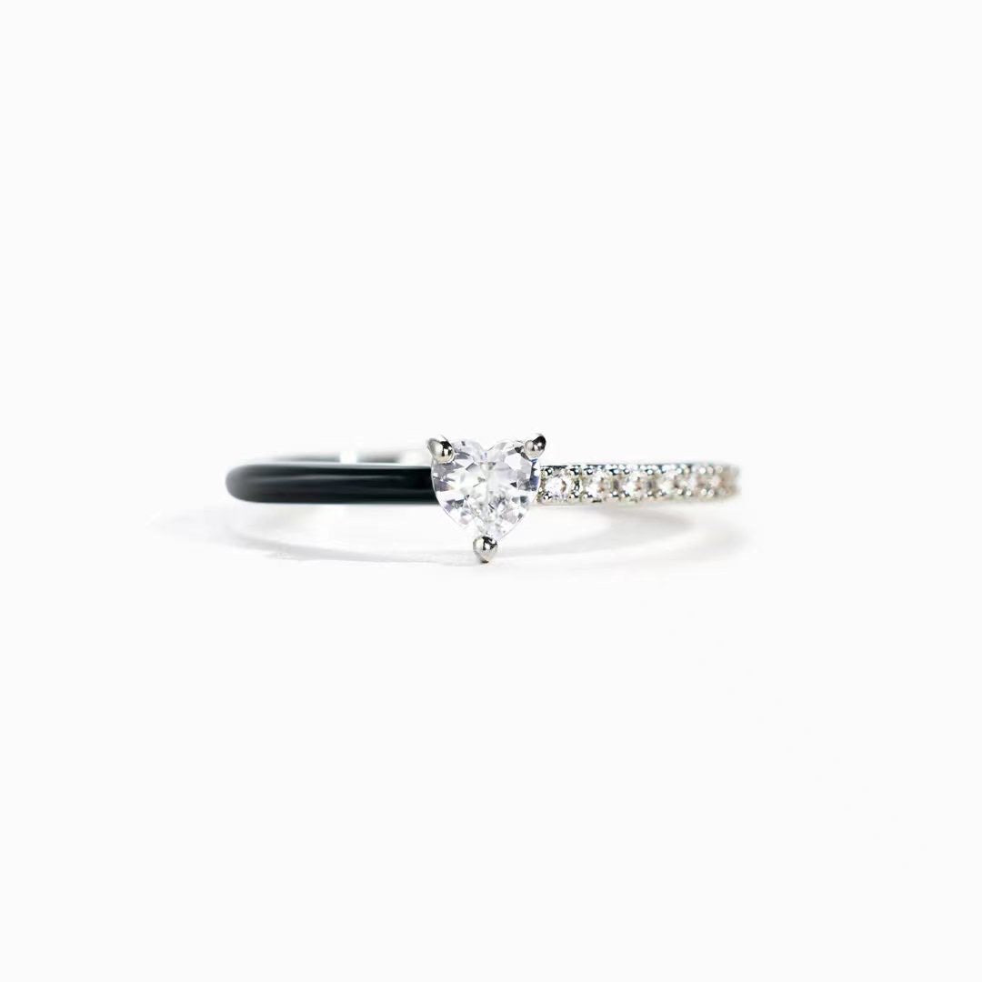 Black heart cut enamel ring
