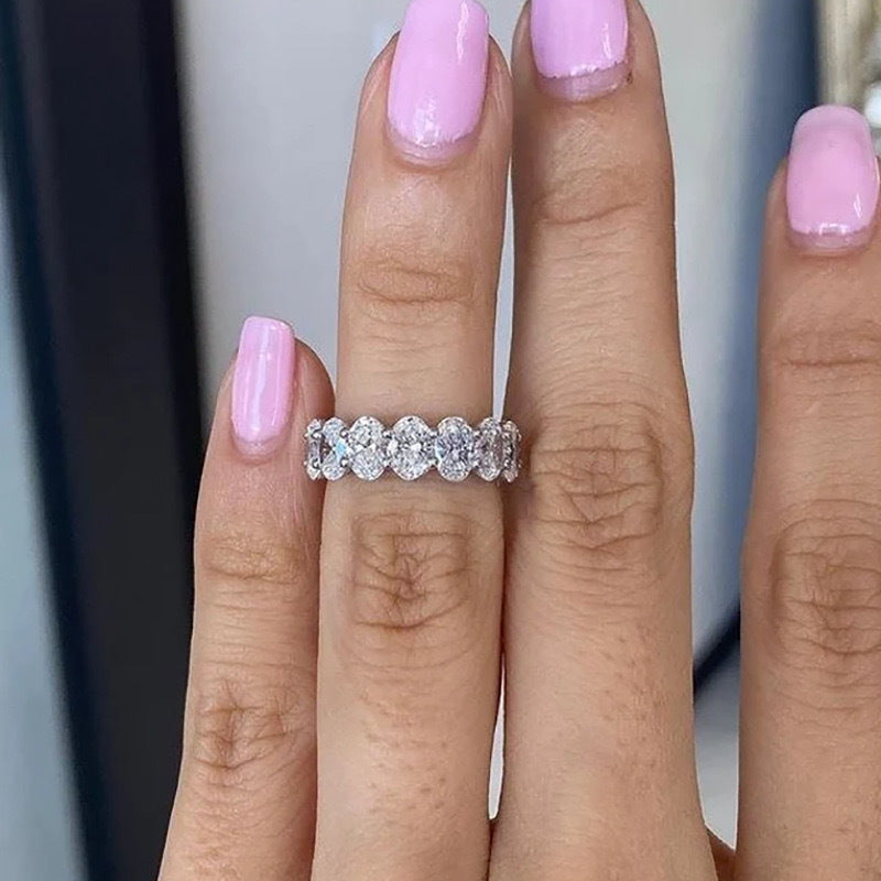 Full Diamond Row Ring Simulation Silver Diamond Ring