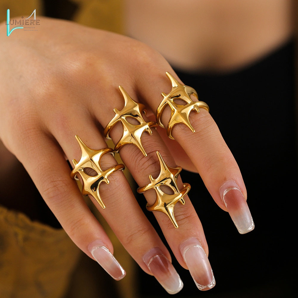 Titanium plated 18k gold cross star ring