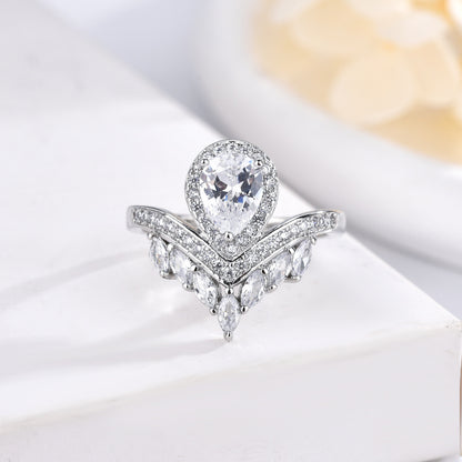 Crown Water Drop Pear shaped Zircon Ring