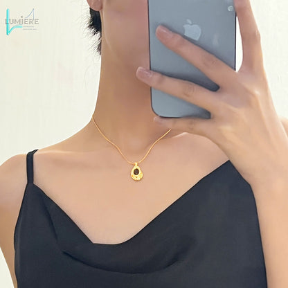 18k gold-plated tiger eye stone copper pendant necklace