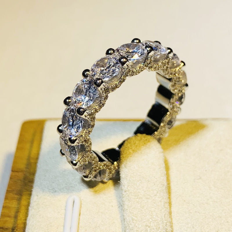 Full Diamond Row Ring Simulation Silver Diamond Ring