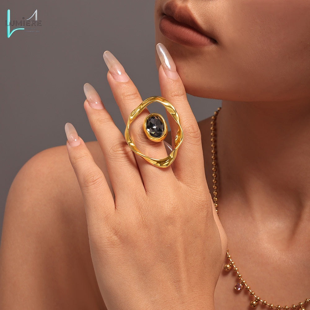 Czech large diamond shaped round ring