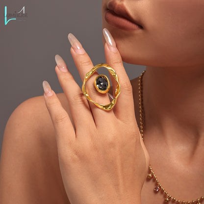 Czech large diamond shaped round ring