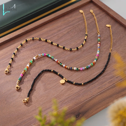 Natural stone titanium steel 18k gold foot chain