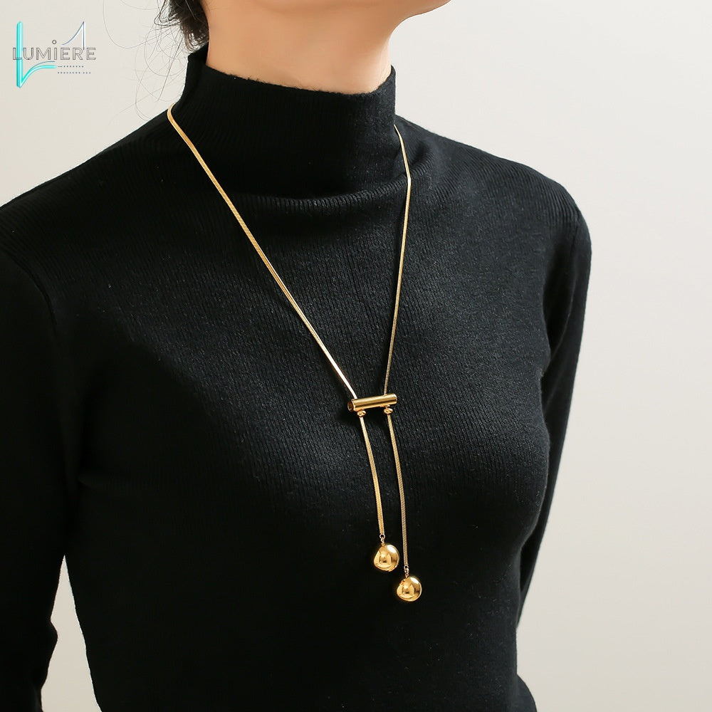 Long tassel pendant titanium steel plated with 18K real gold
