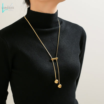 Long tassel pendant titanium steel plated with 18K real gold