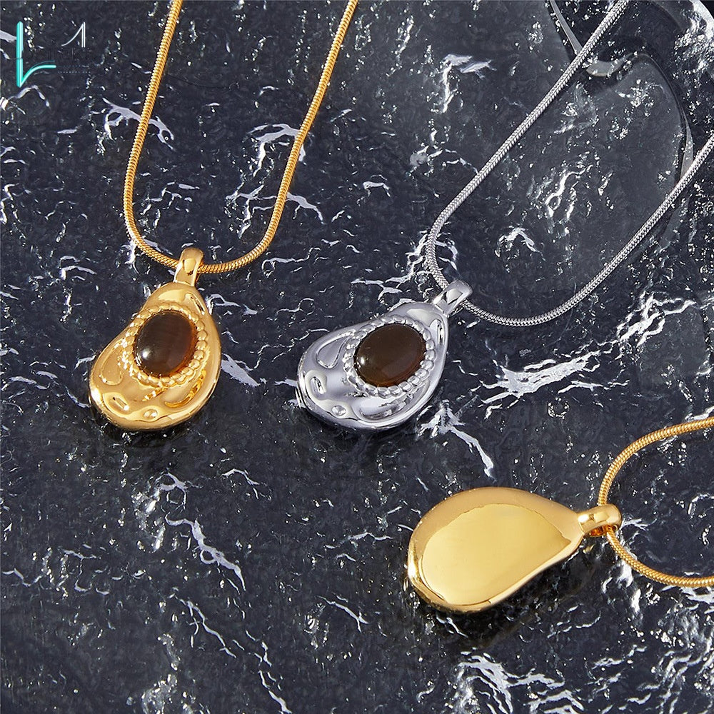 18k gold-plated tiger eye stone copper pendant necklace