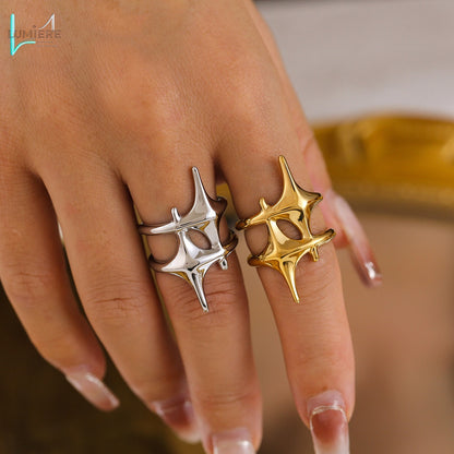 Titanium plated 18k gold cross star ring