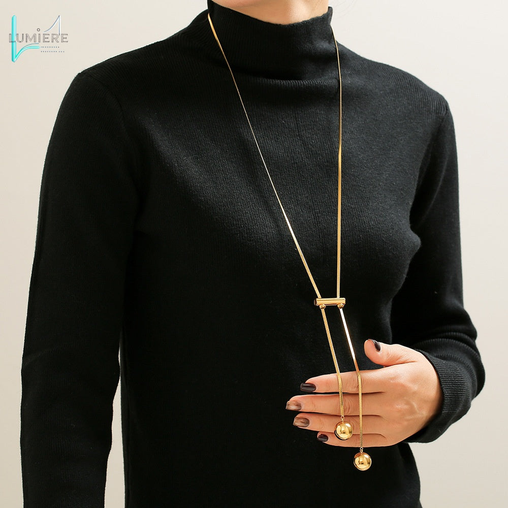 Long tassel pendant titanium steel plated with 18K real gold