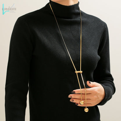 Long tassel pendant titanium steel plated with 18K real gold