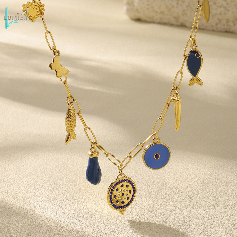 Zircon necklace 18K gold lock chain