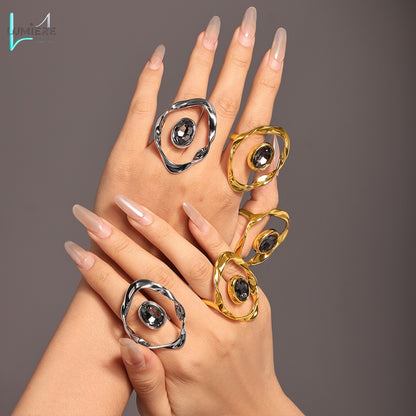 Czech large diamond shaped round ring