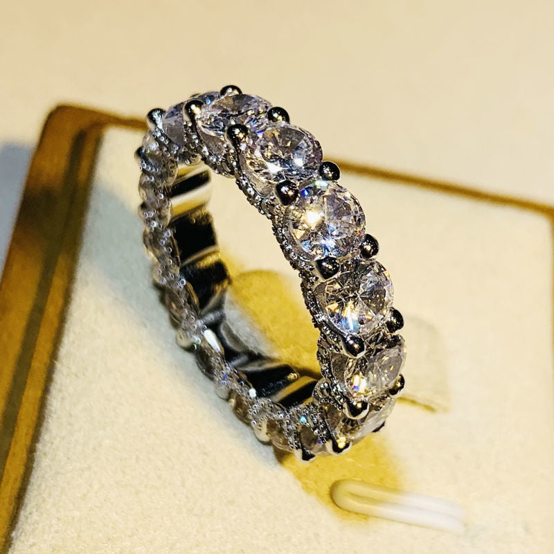 Full Diamond Row Ring Simulation Silver Diamond Ring