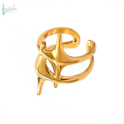 Titanium plated 18k gold cross star ring