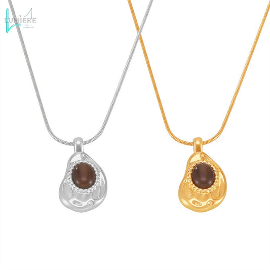 18k gold-plated tiger eye stone copper pendant necklace