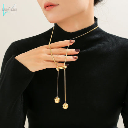 Long tassel pendant titanium steel plated with 18K real gold
