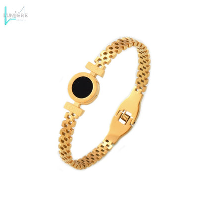 Hollow out imitation watch strap design bracelet titanium steel plated with 18k gold