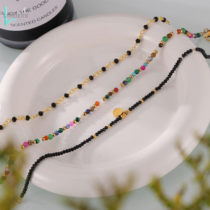 Natural stone titanium steel 18k gold foot chain