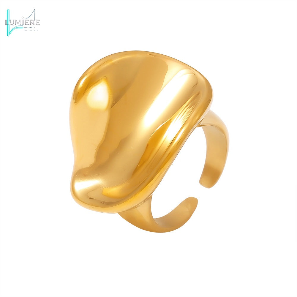 Stainless steel plated 18k gold curved three-dimensional ring