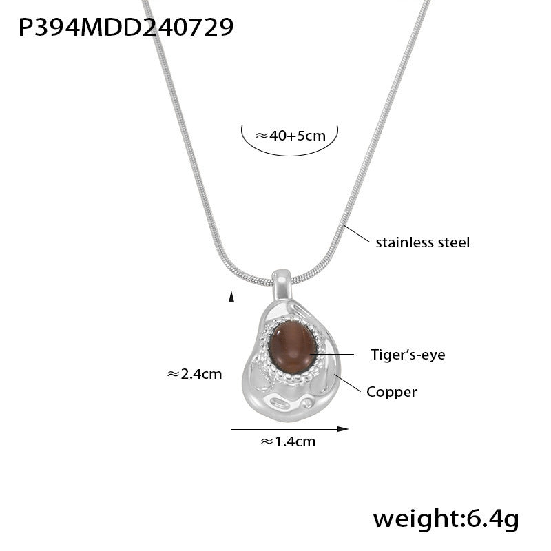 18k gold-plated tiger eye stone copper pendant necklace