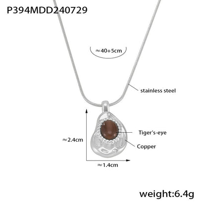 18k gold-plated tiger eye stone copper pendant necklace