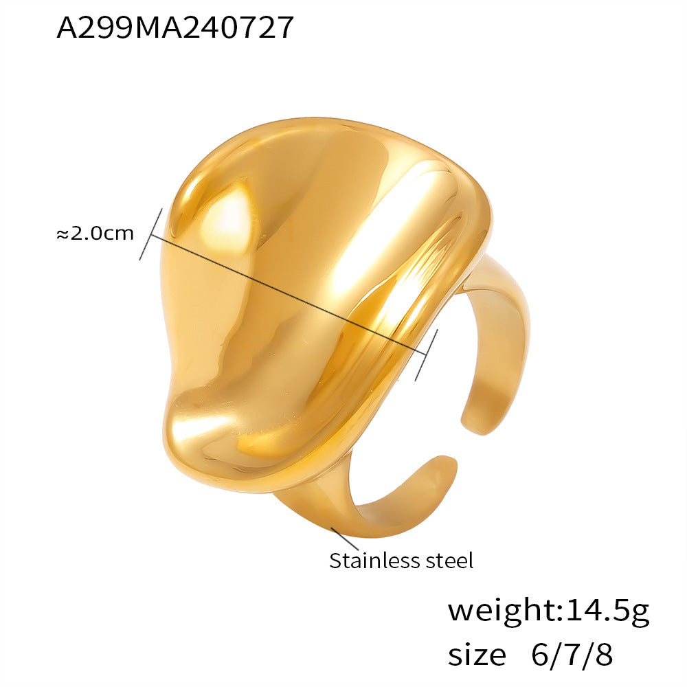 Stainless steel plated 18k gold curved three-dimensional ring