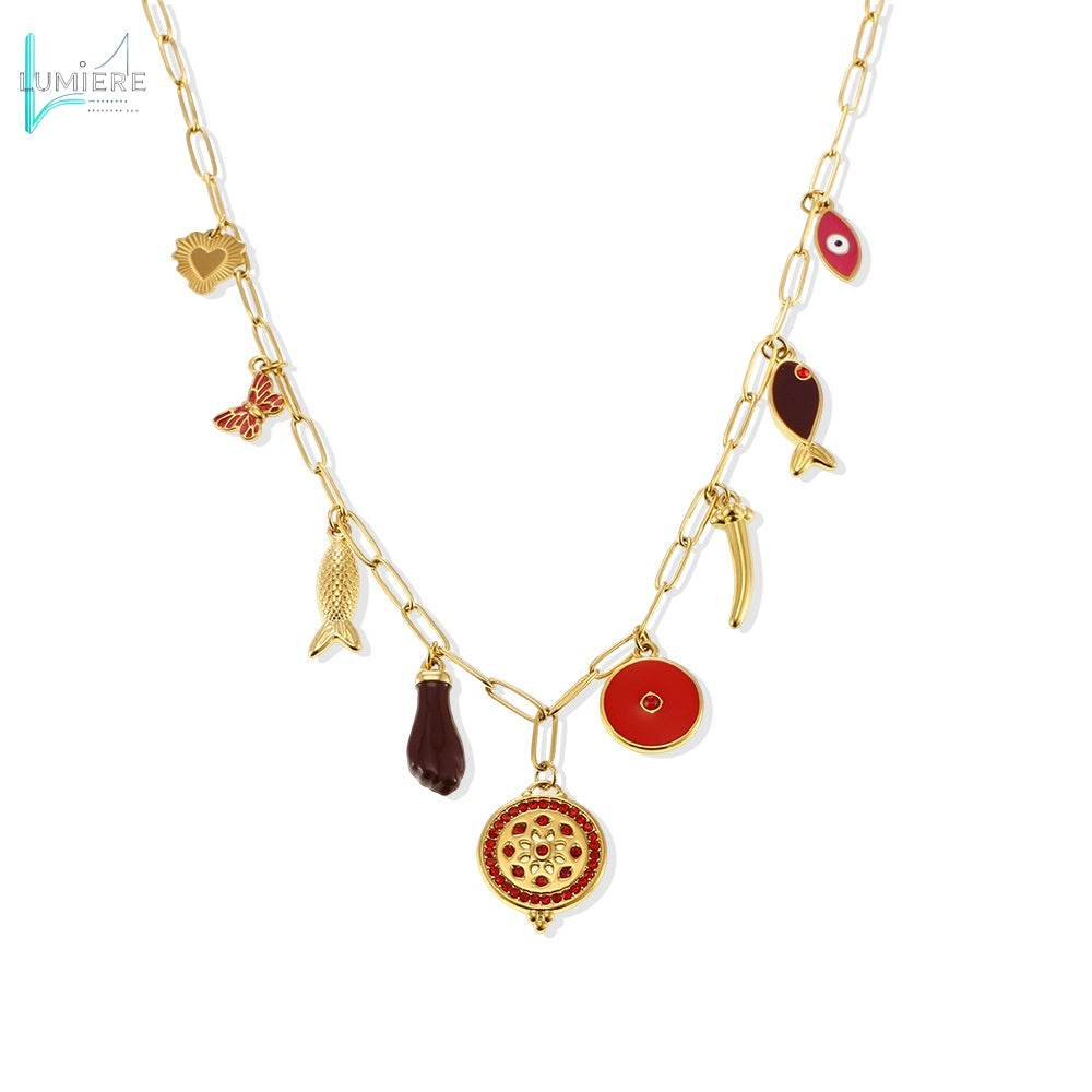 Zircon necklace 18K gold lock chain