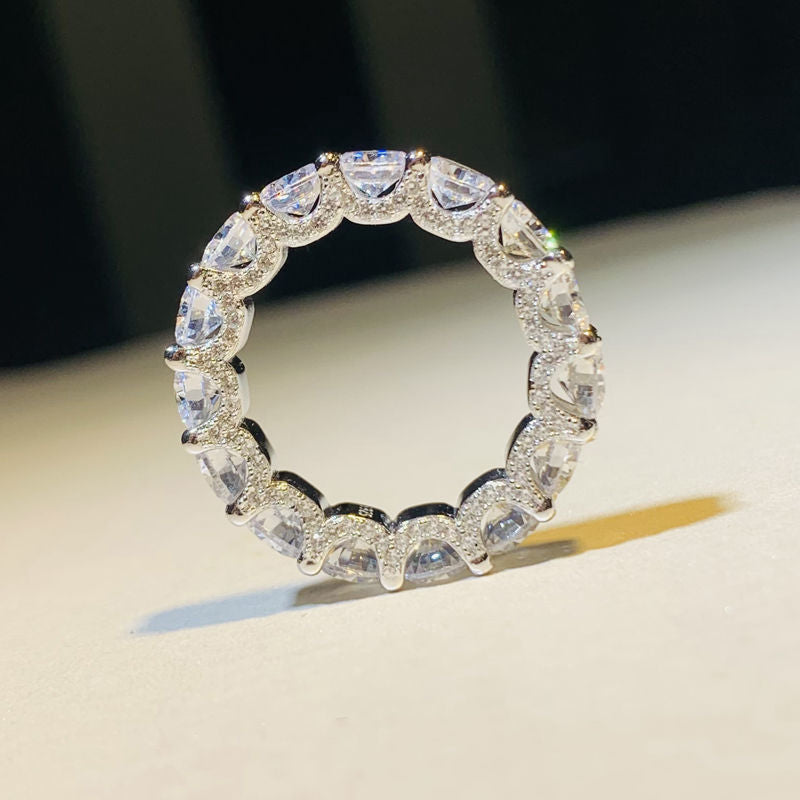 Full Diamond Row Ring Simulation Silver Diamond Ring