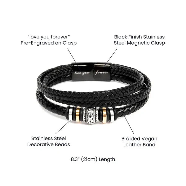 Leather laser magnetic clasp bracelet
