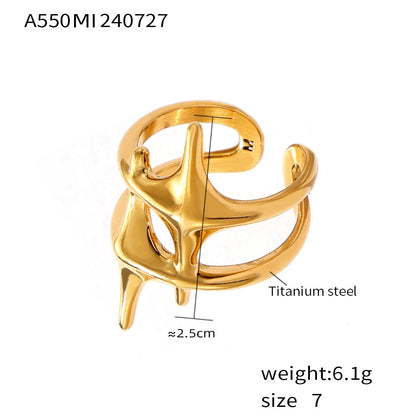 Titanium plated 18k gold cross star ring