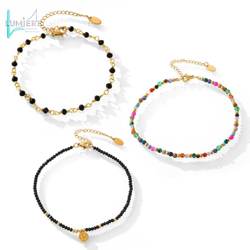 Natural stone titanium steel 18k gold foot chain