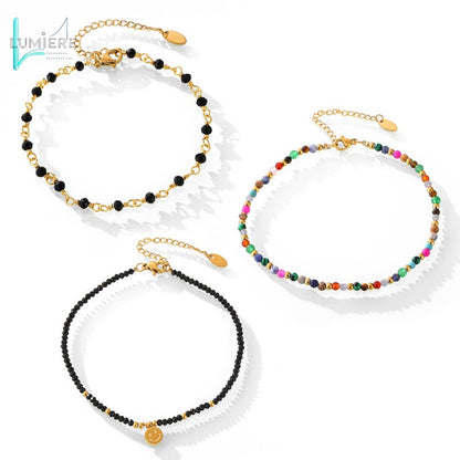 Natural stone titanium steel 18k gold foot chain
