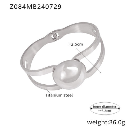 Large round bead hollow titanium steel hand ring titanium steel plated with 18k gold