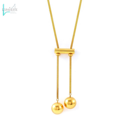 Long tassel pendant titanium steel plated with 18K real gold